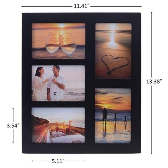 Five Photo Display Collage Wood & Glass Frame for 4x6 Prints - 2pk - Picture 2 of 7